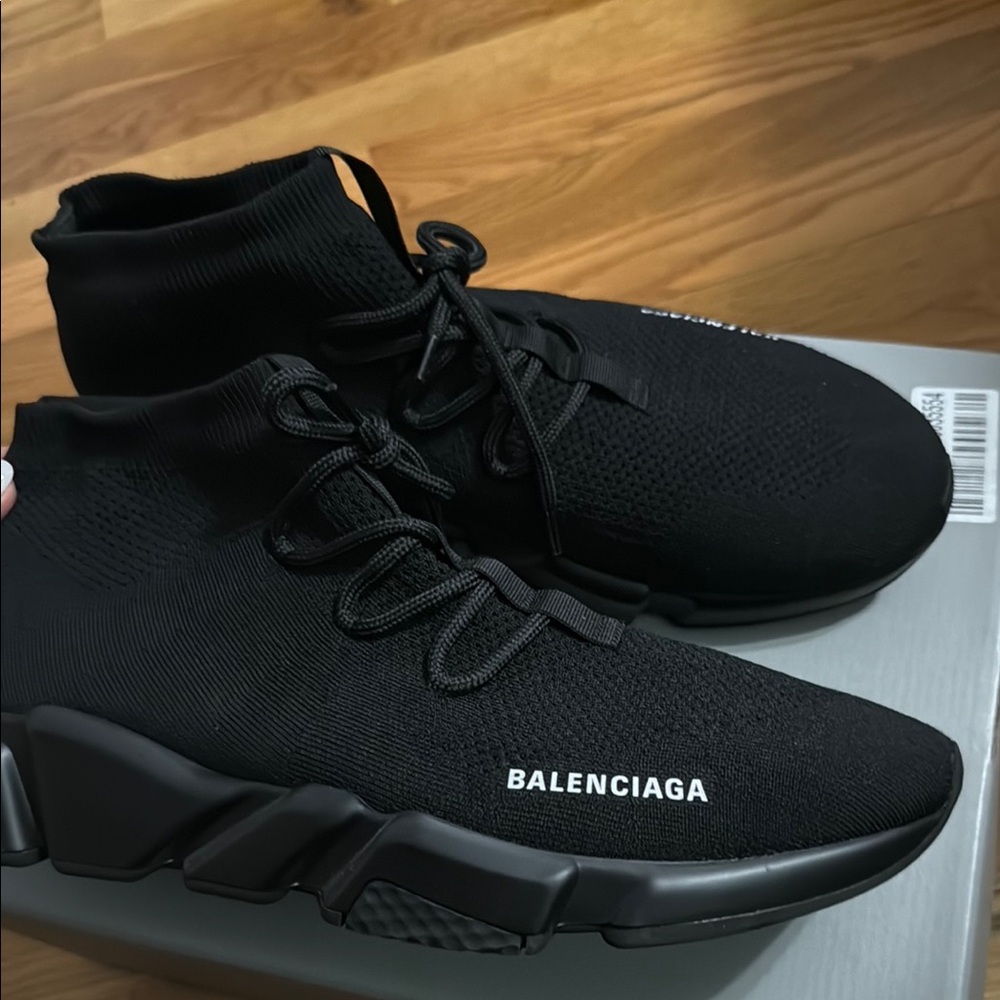 Balenciaga Men's Black Sneakers speed lace up recycled knit snickers - Picture 3 of 5